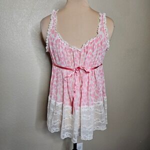 Victoria's Secret Pink Heart Print Mesh Lace Babydoll Chemise Medium
